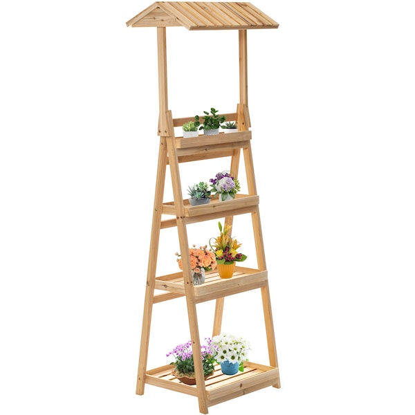Vintiquewise Multi-Functional Wooden Shelf Plant Stand, Storage Rack and Bookcase for Indoor and Covered Outdoor Spaces QI004599 - main
